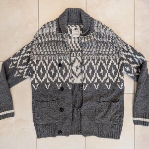 Simons Gray & White Patterned Shawl-Collar Cardigan